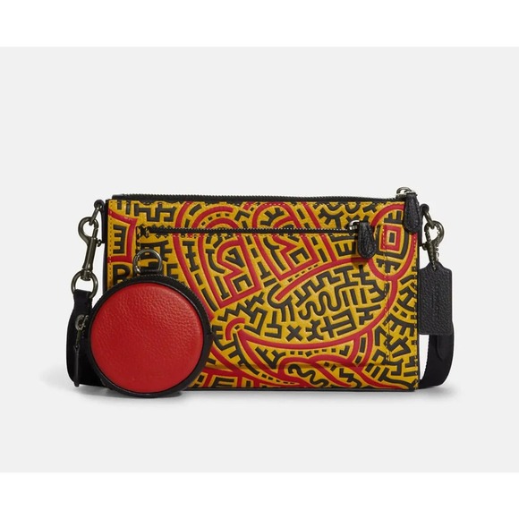 EUC COACH Disney Mickey X Keith Haring Holden Crossbody ~Guitar Strap & Case - Picture 1 of 5